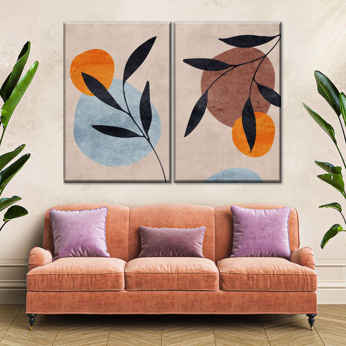 Boho Botanical Leaves X Canvas Set Wall Art