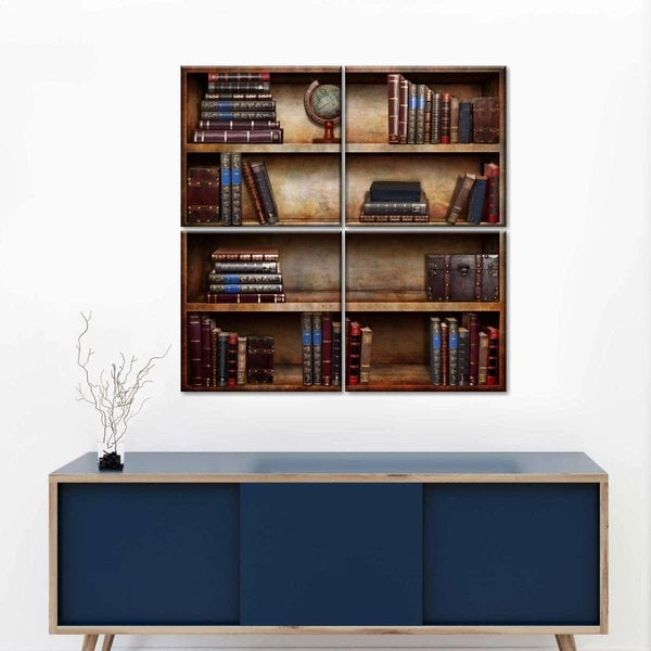 Ancient Bookshelf Multi Panel Canvas Wall Art