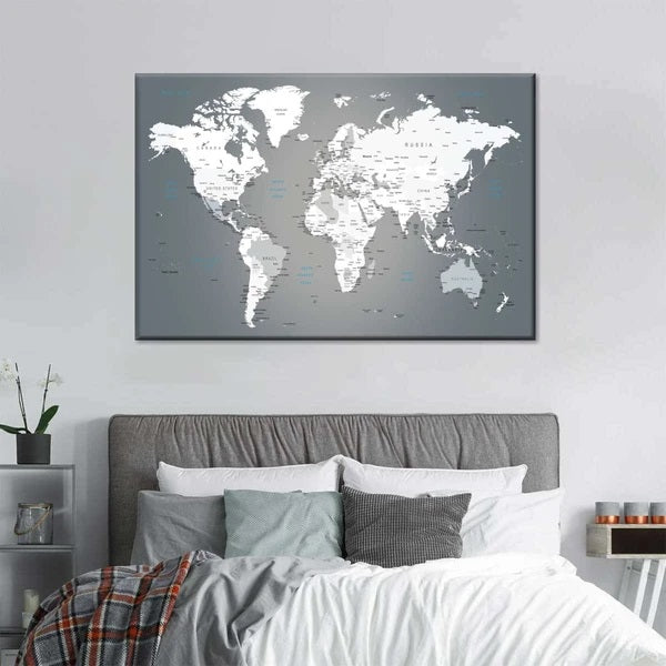Push Pin World Map Multi Panel Canvas Wall Art
