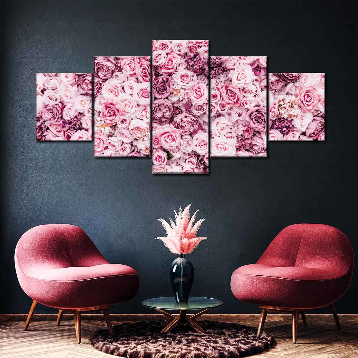 Bed Of Pink Roses Multi Panel Canvas Wall Art