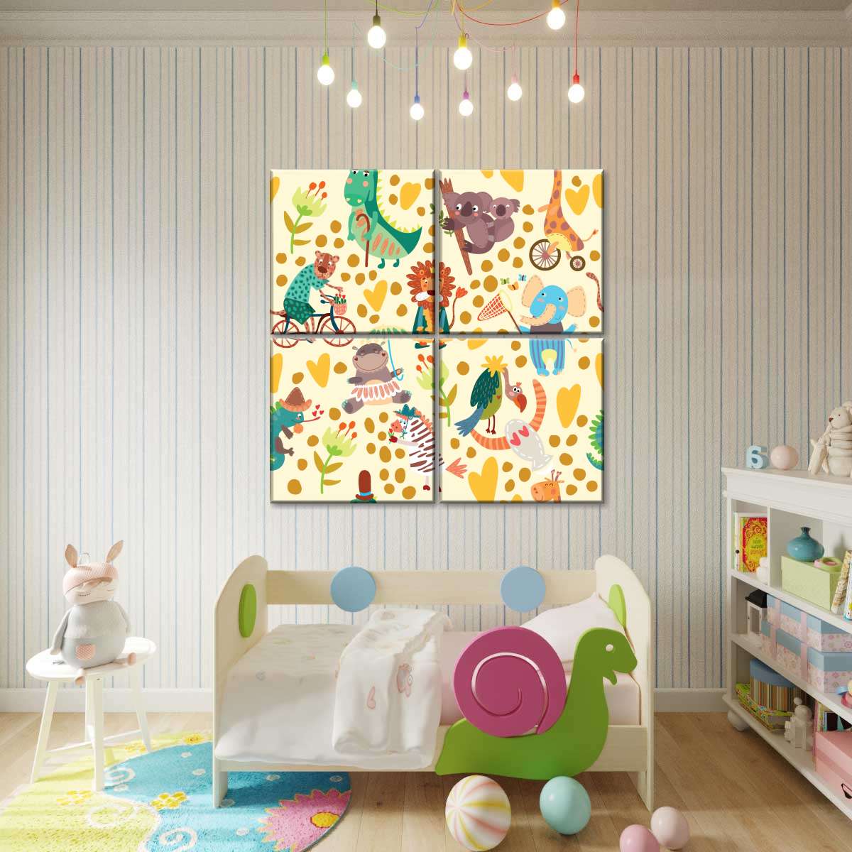 Wild Animals Cartoon Multi Panel Canvas Wall Art