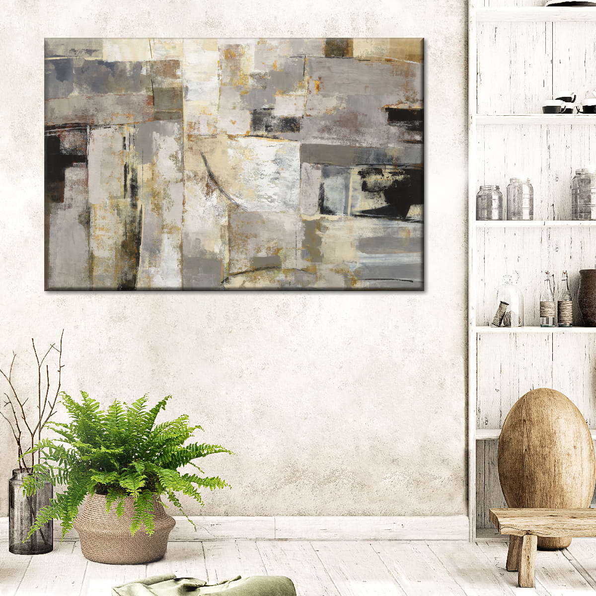 Walking Down the Street Neutral Multi Panel Canvas Wall Art